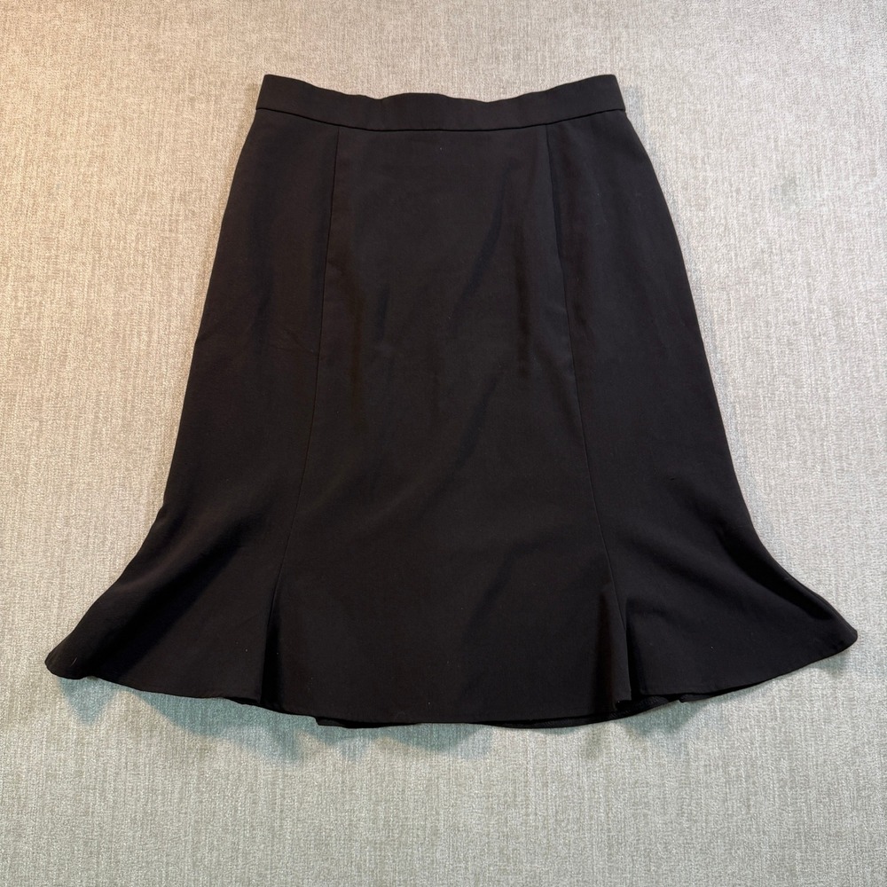 Joanna Petite Black Flounce Hem Mermaid Skirt Size 12P Stretch Midi Professional